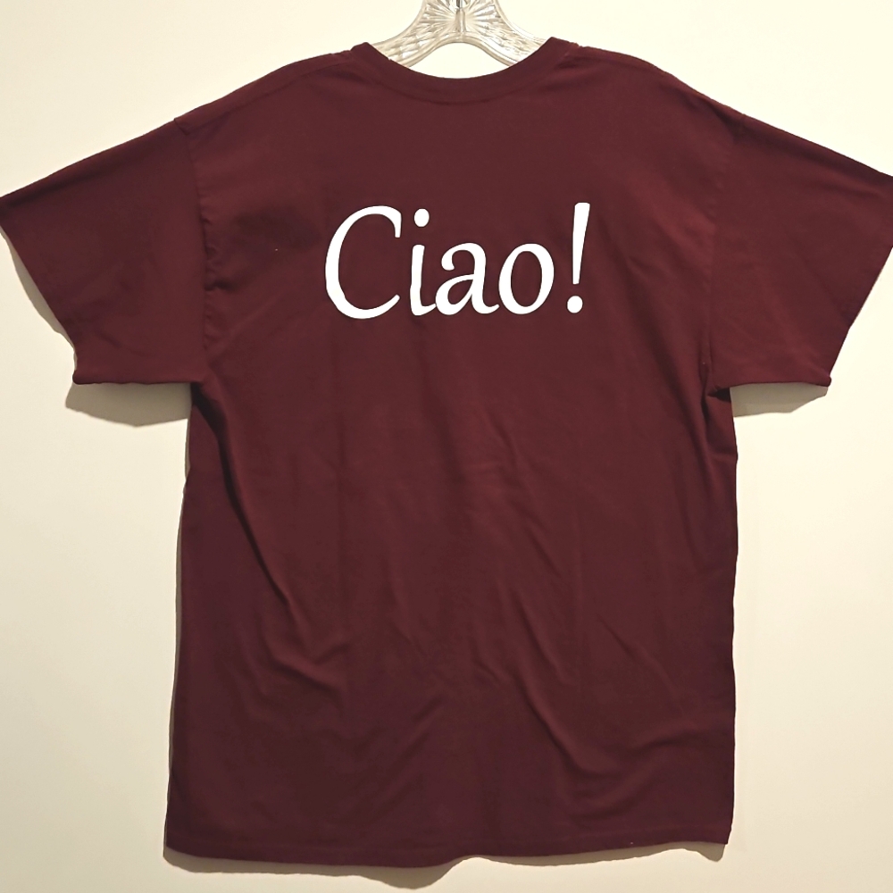Taste of Italy short sleeve burgundy graphic tee Shirt CIAO! Italy Flag Unisex L - Picture 2 of 6